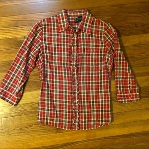 Red and white plaid button down shirt